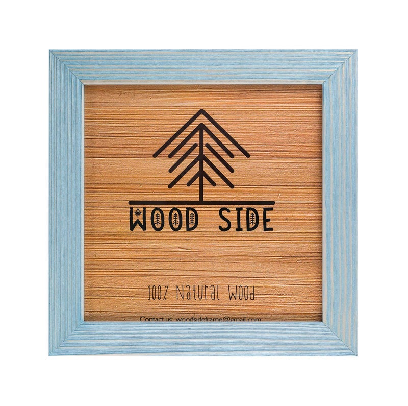 Woodside Rustic Wooden Square Picture Frames 8x8 - Set of 2 -100% Natural Eco Distressed Wood with Real Glass for Wall Mounting and Tabletop Photo Frame - Blue Turquoise - Image 2
